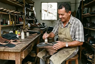 Sapateiro colando sola descolada em Eunápolis.